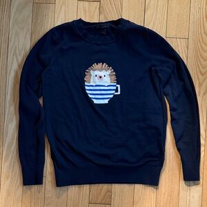 Banana Republic Navy Sweater with Hedgehog in Teacup Design
